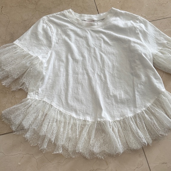 Cinq à Sept White Top cotton and lace size small EUC - Picture 1 of 10